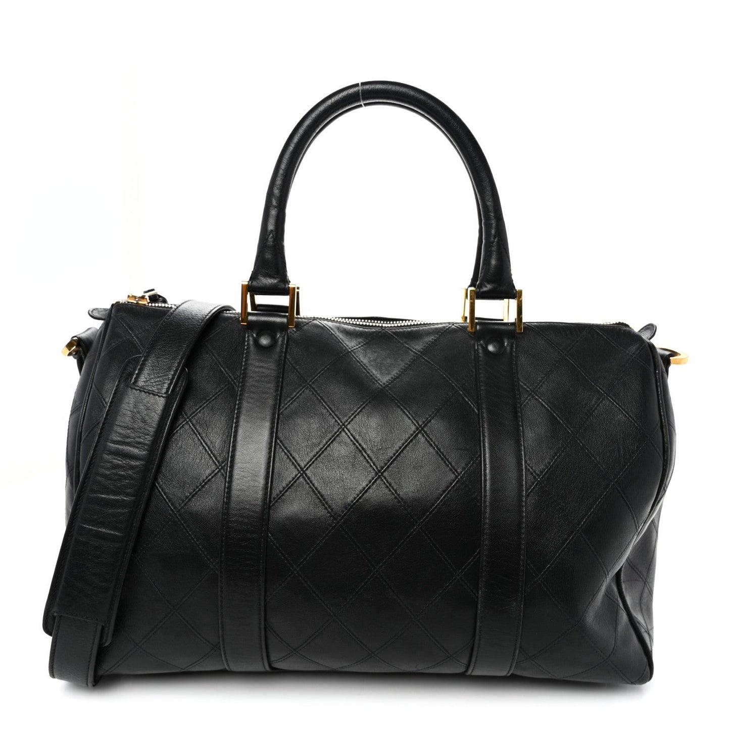 Calfskin Stitched Duffle Travel Bag Black
