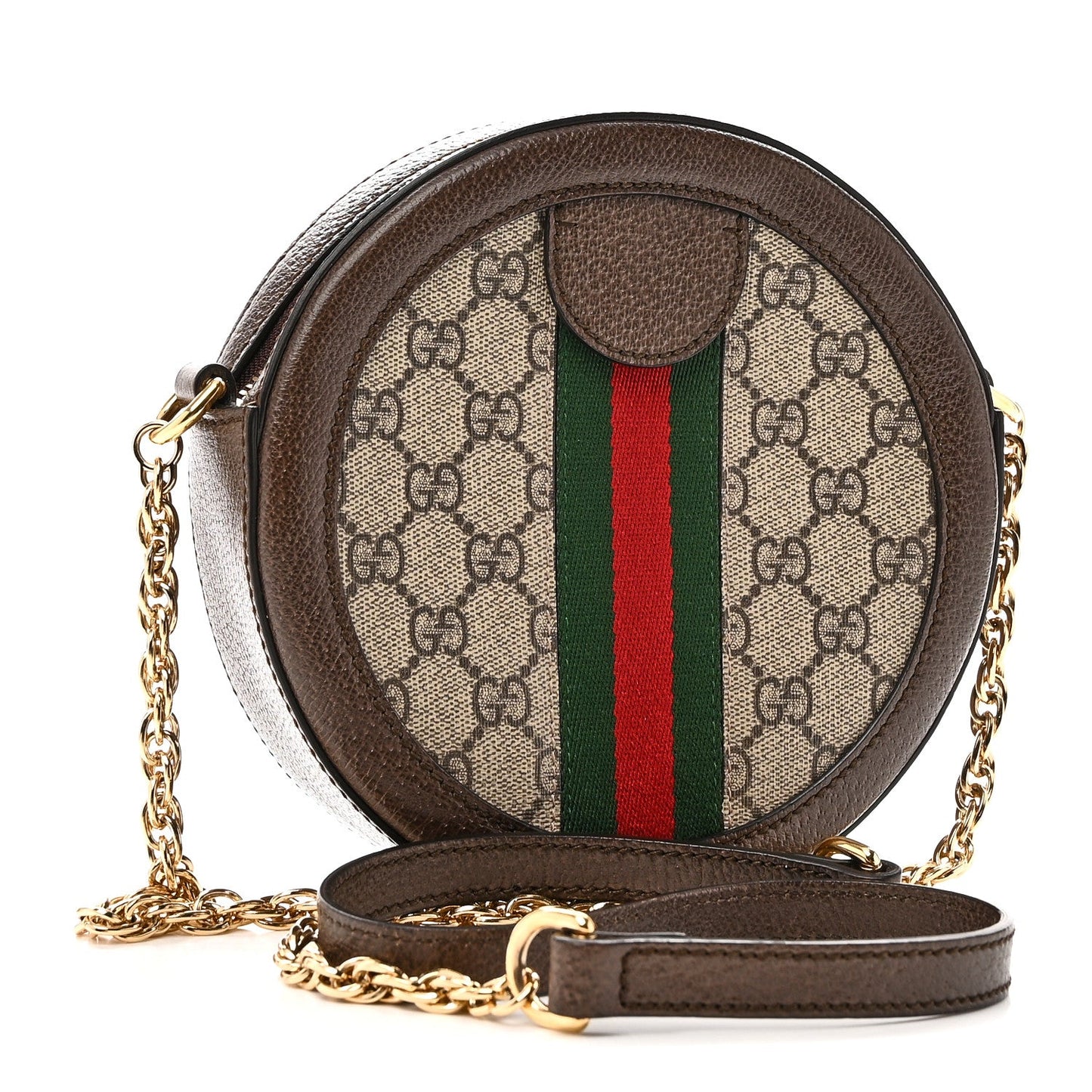 GG Supreme Monogram Web Mini Ophidia Round Shoulder Bag Brown