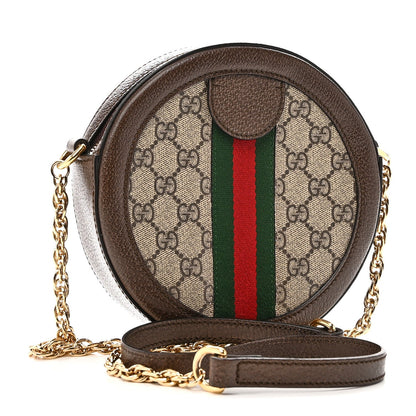 GG Supreme Monogram Web Mini Ophidia Round Shoulder Bag Brown