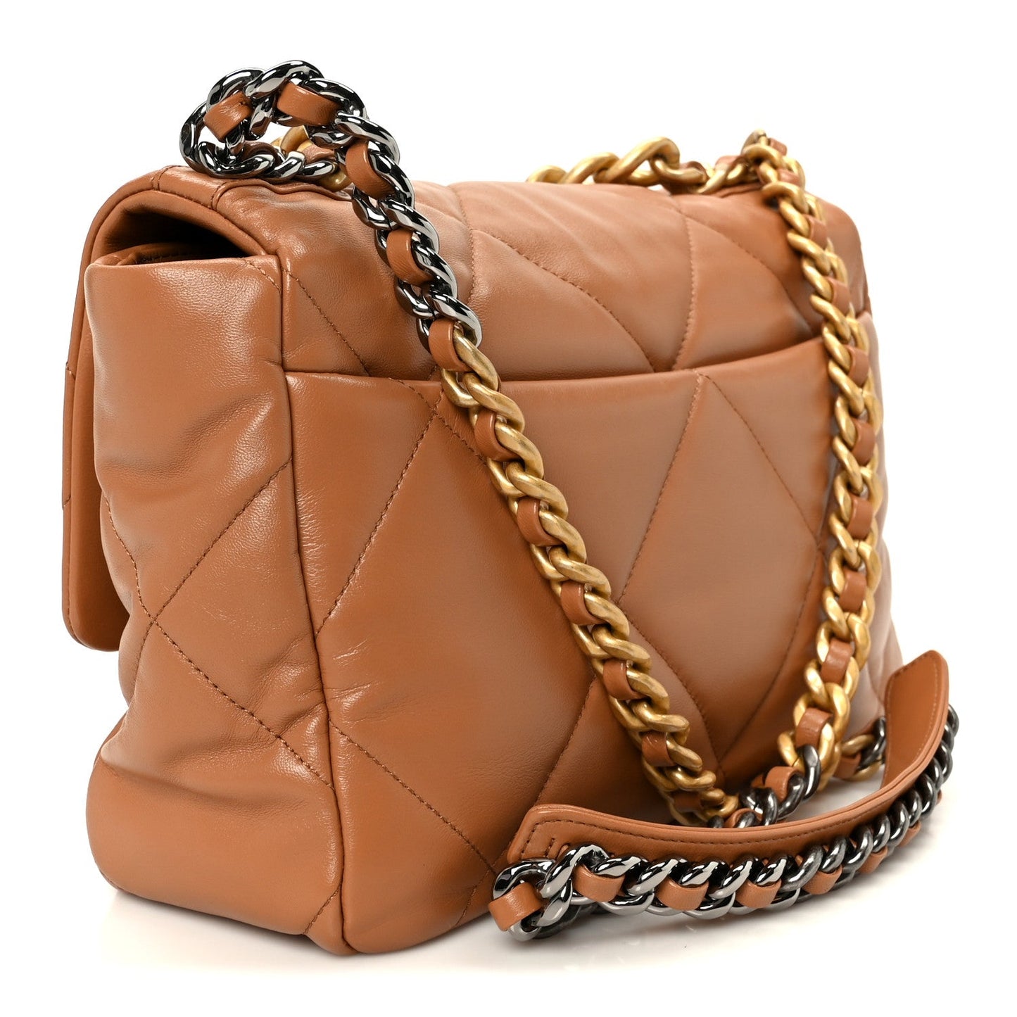 Lambskin Quilted Large Chanel 19 Flap Brown