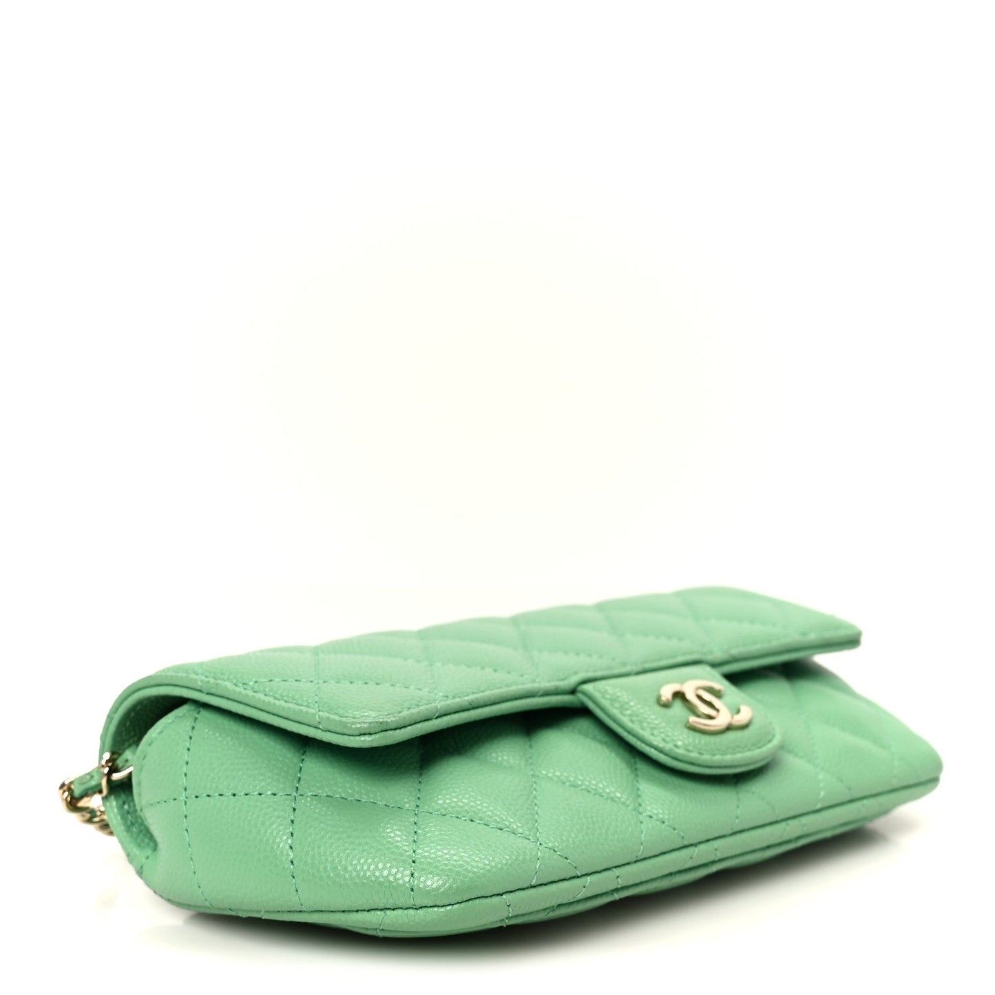 Caviar Quilted Flap Phone Holder With Chain Green