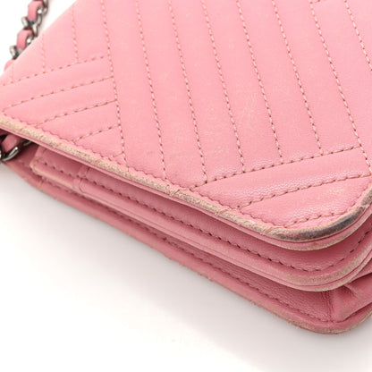Lambskin Quilted CC Crossing Wallet On Chain WOC Pink