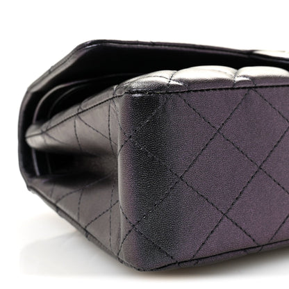 Iridescent Lambskin Quilted Medium Double Flap Black