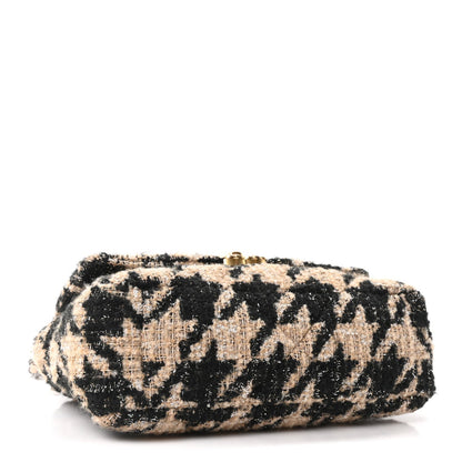 Tweed Houndstooth Quilted Medium Chanel 19 Flap Beige Black