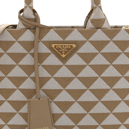 Jacquard Saffiano Triangolo Symbole Embroidered Small Tote Corda Talco