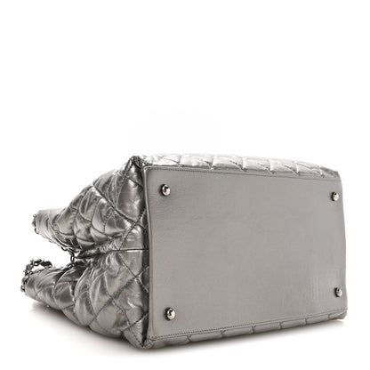 Metallic Calfskin Small Chain Me Tote Silver