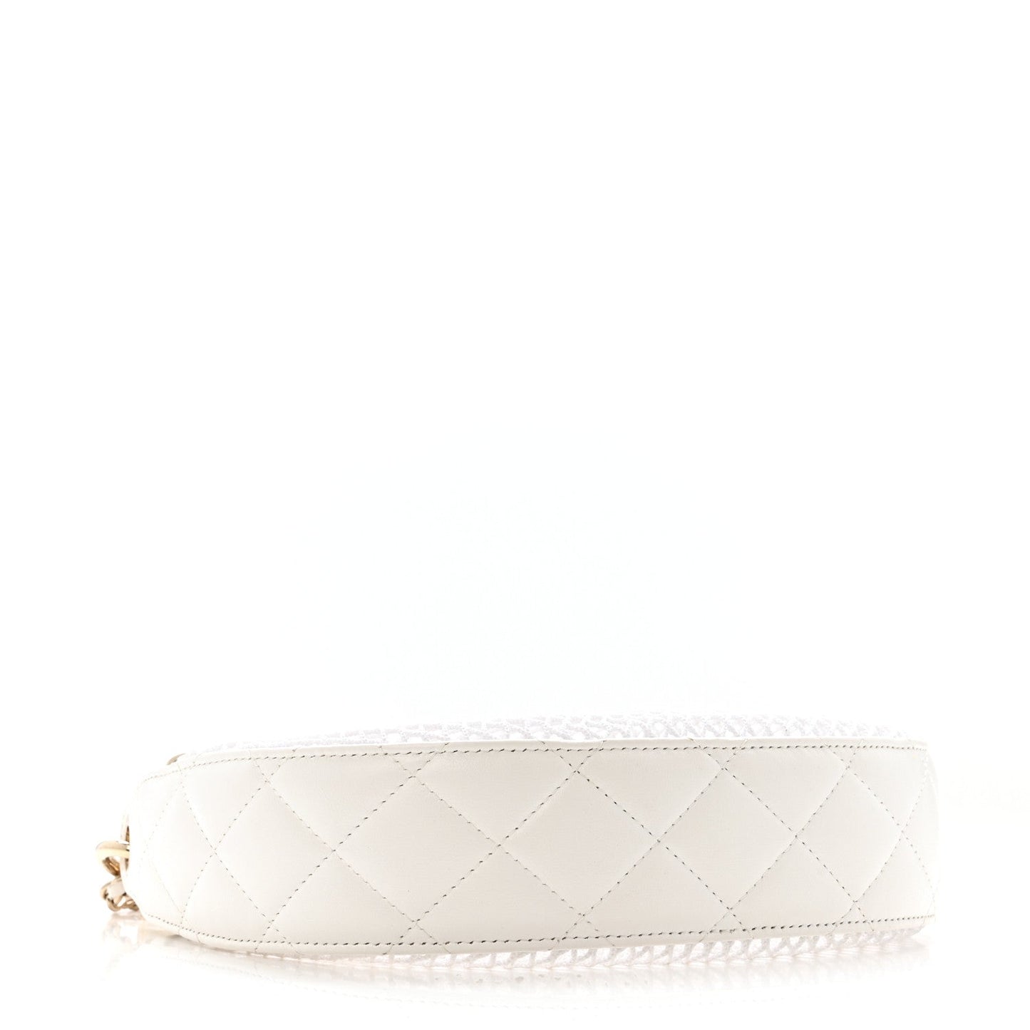 Mesh Shiny Lambskin Chain Hobo White