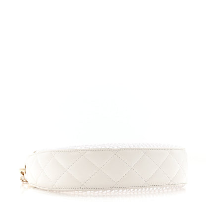 Mesh Shiny Lambskin Chain Hobo White