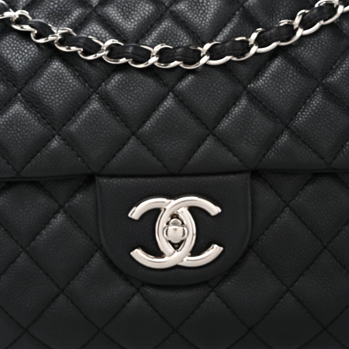 Washed Caviar Quilted Maxi Single Flap Black