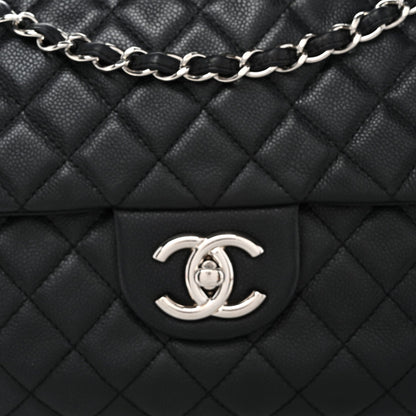 Washed Caviar Quilted Maxi Single Flap Black