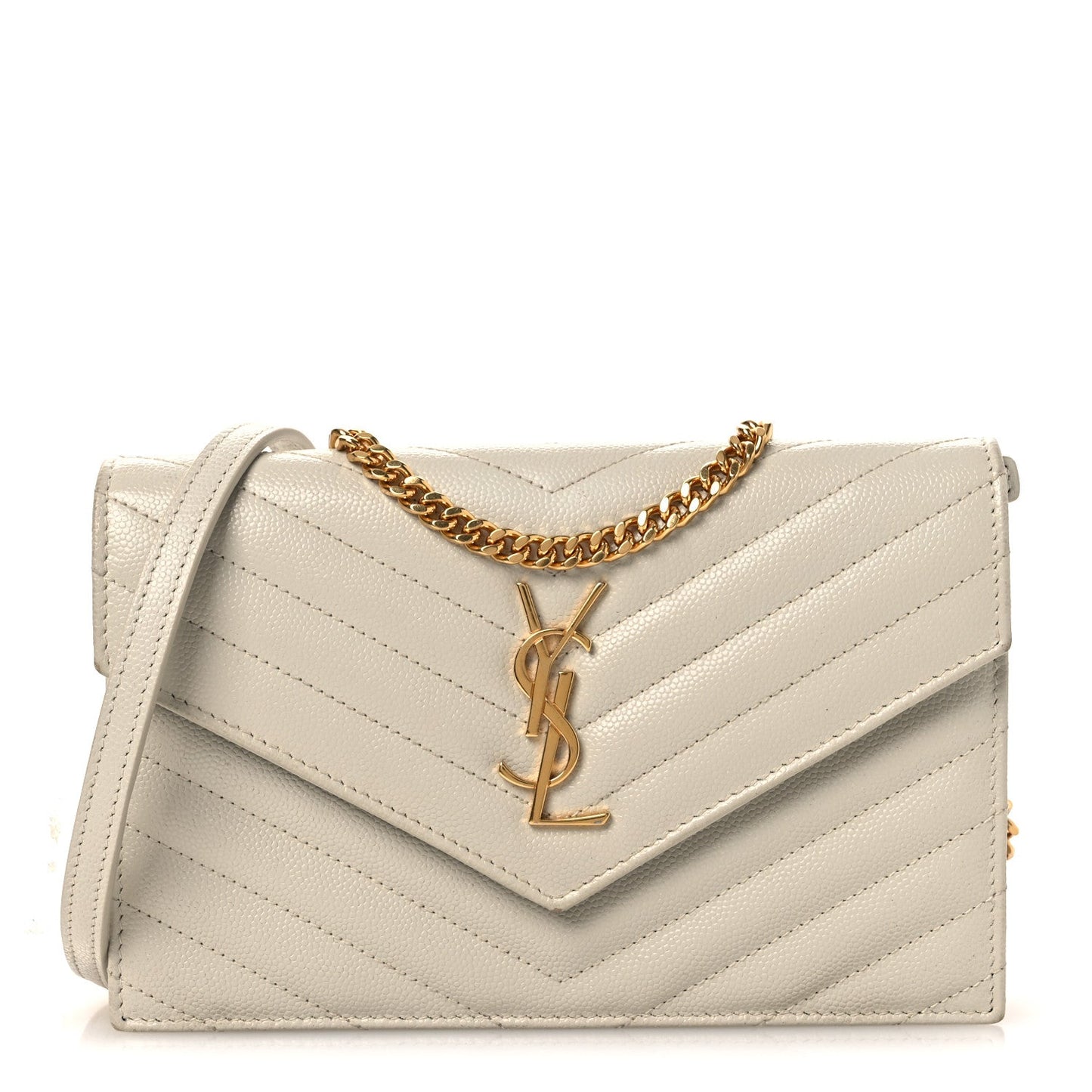 Grain De Poudre Matelasse Chevron Monogram Envelope Chain Wallet Blanc Vintage