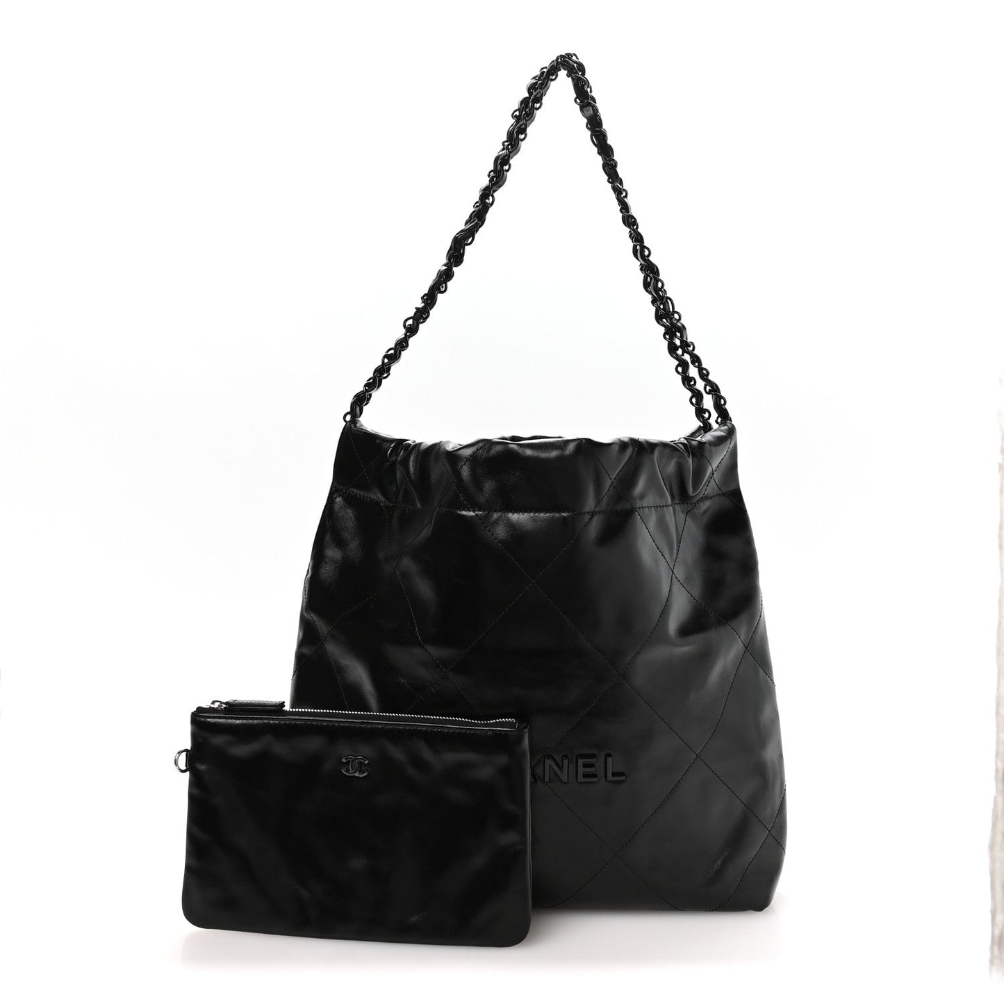 Shiny Calfskin Quilted Small Chanel 22 So Black