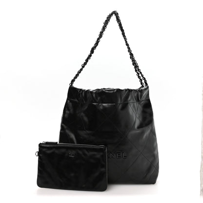 Shiny Calfskin Quilted Small Chanel 22 So Black