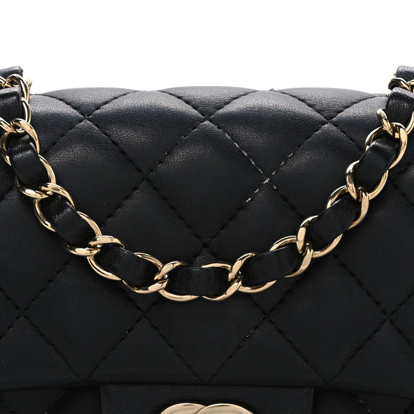 Lambskin Quilted Mini Rectangular Flap Black