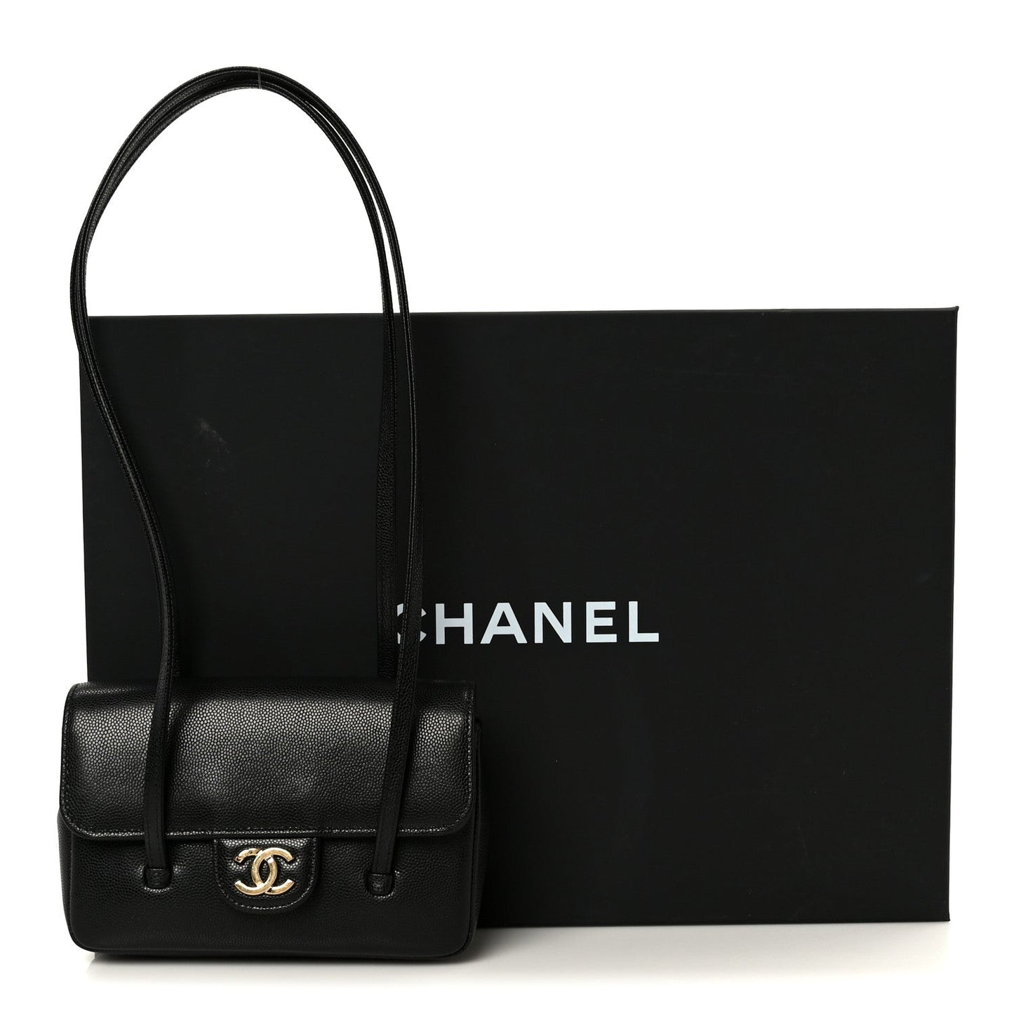 Shiny Caviar Mini Preppy Coco Shoulder Bag Black