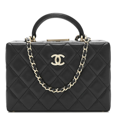 Lambskin Quilted Small CC Top Handle Box Bag Black