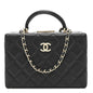 Lambskin Quilted Small CC Top Handle Box Bag Black