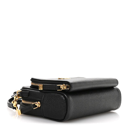 Grained Calfskin Caro Double Pouch Black