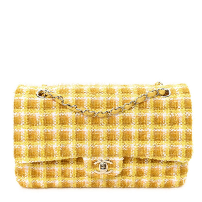 Tweed Quilted Medium Double Flap Yellow White Ochre
