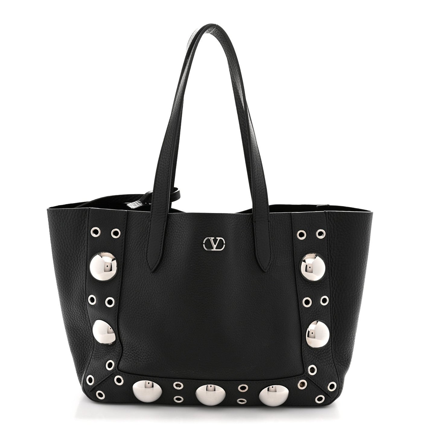 Grainy Calfskin Studded Small Nellcote Shopping Tote Black