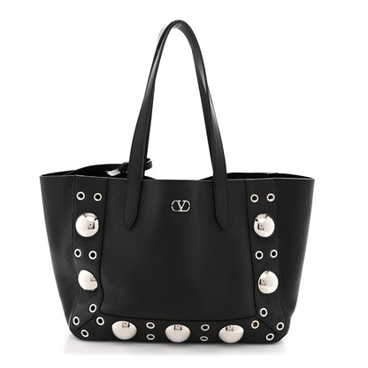 Grainy Calfskin Studded Small Nellcote Shopping Tote Black