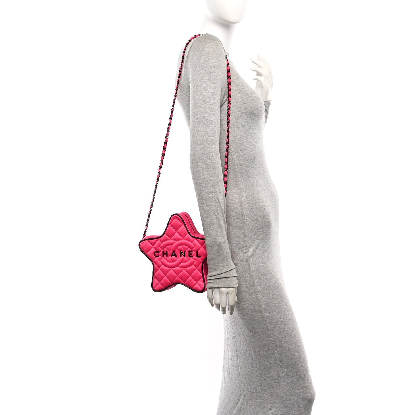 Satin Quilted Walk Of Fame Star Bag Fuchsia Black