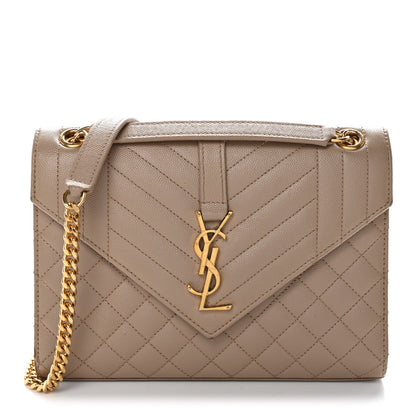 Grain De Poudre Textured Mixed Matelasse Medium Triquilt Monogram Satchel Dark Beige