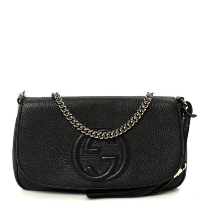 Pebbled Calfskin Medium Soho Flap Crossbody Black