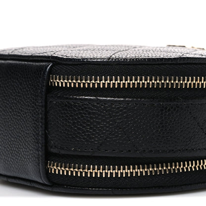 Caviar Quilted Round Handle With Care Vanity With Chain Black