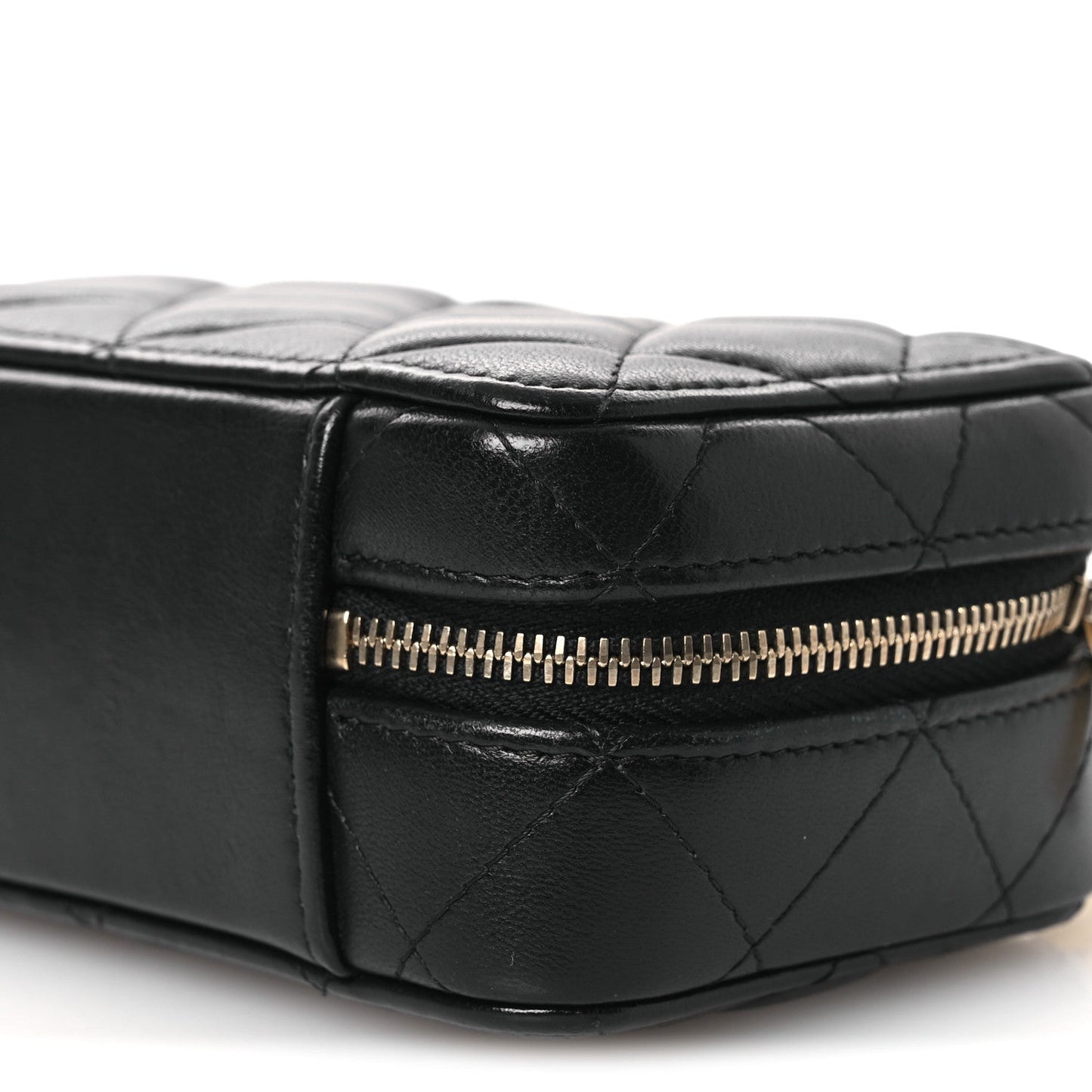 Lambskin Quilted Top Handle Mini Vanity Case Black