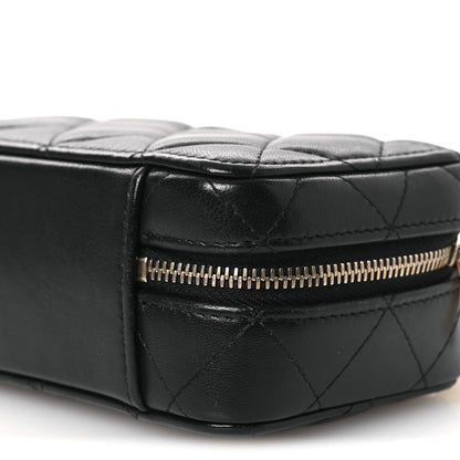 Lambskin Quilted Top Handle Mini Vanity Case Black