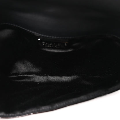 Patent Calfskin Quilted Metal Handle Clutch So Black