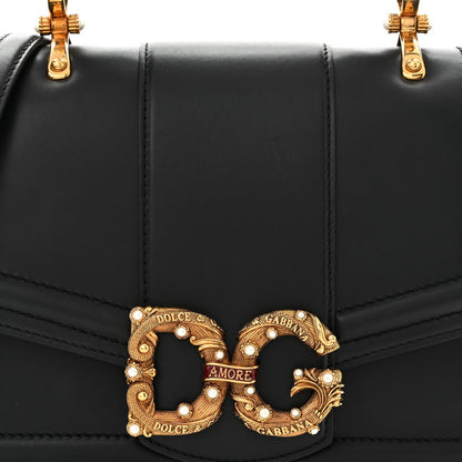 Smooth Calfskin Small DG Amore Top Handle Bag Black