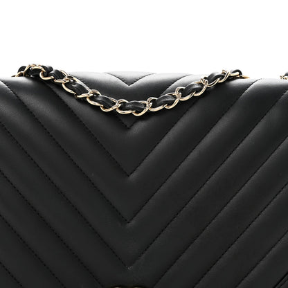 Calfskin Chevron Quilted Large Statement Flap Black