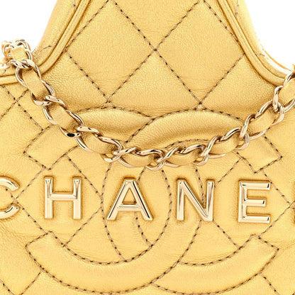 Metallic Lambskin Quilted Walk Of Fame Star Bag Gold