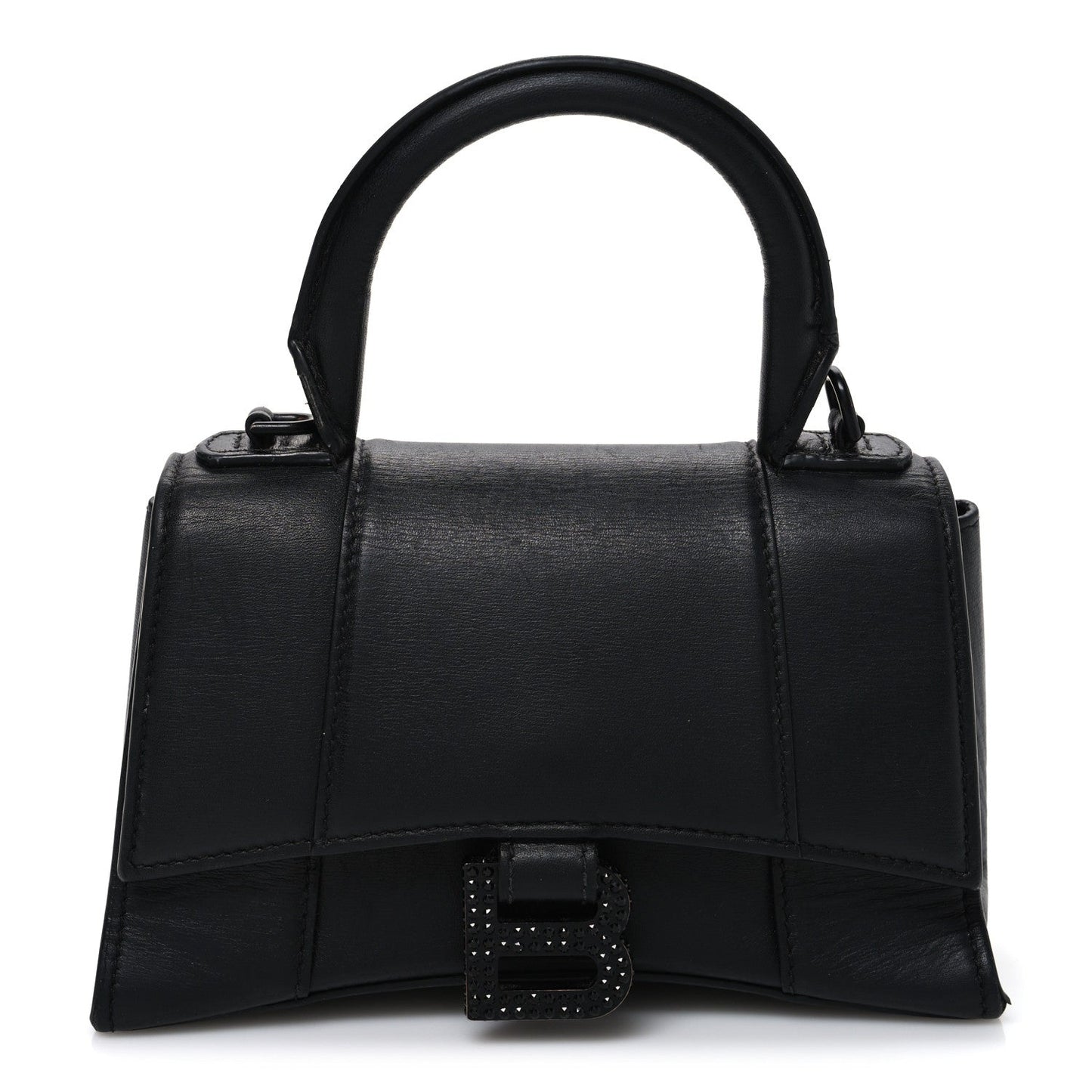 Shiny Box Calfskin Strass Hourglass Top Handle Bag XS Black