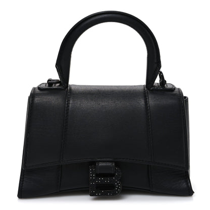 Shiny Box Calfskin Strass Hourglass Top Handle Bag XS Black
