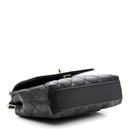 Caviar Quilted Coco Handle Clutch With Chain Black