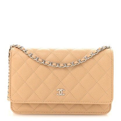 Caviar Quilted Wallet on Chain WOC Beige