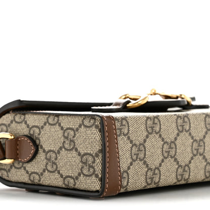 GG Supreme Monogram Mini Horsebit 1955 Shoulder Bag Beige Brown Sugar