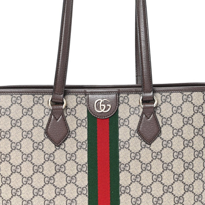 GG Supreme Monogram Textured Calfskin Web Small Ophidia Shoulder Tote Bag Beige Ebony New Acero
