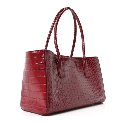 Calfskin Crocodile Embossed Archetype Small Shopping Tote Burgundy