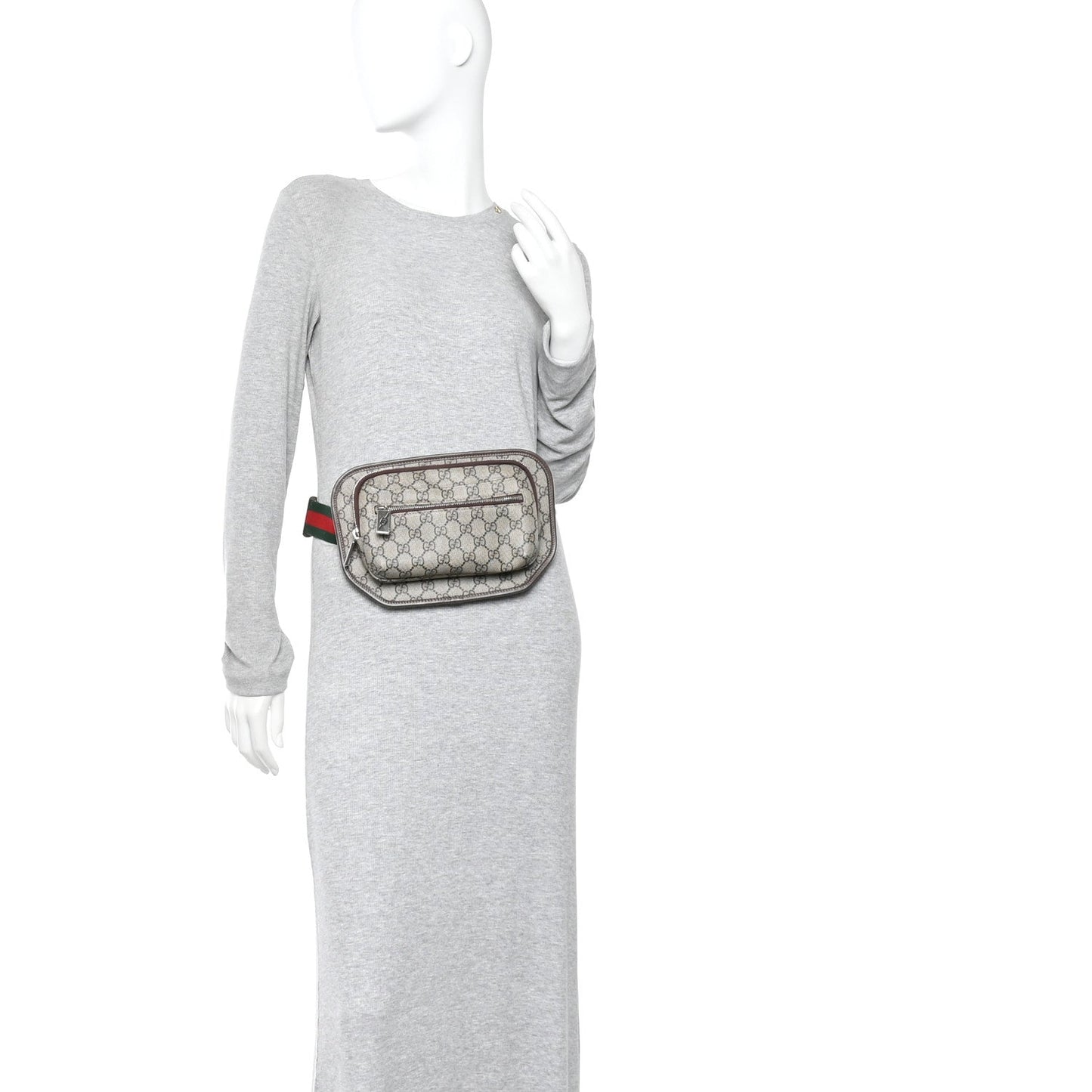 Soft GG Supreme Monogram Textured Dollar Calfskin Web Ophidia Pouch Pocket Belt Bag 85/34 Beige Ebony New Acero Black