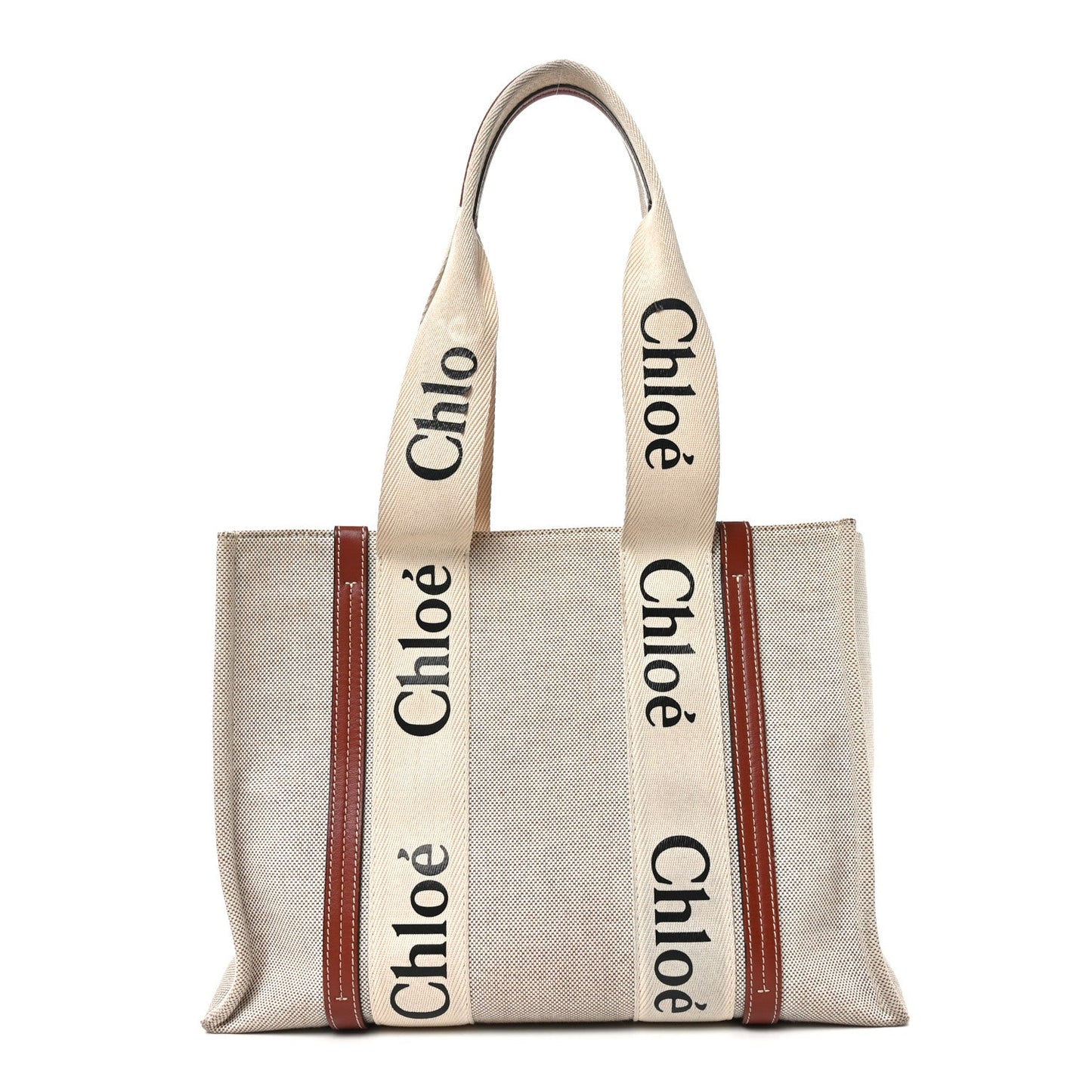 Cotton Calfskin Medium Woody Ribbon Tote White Brown