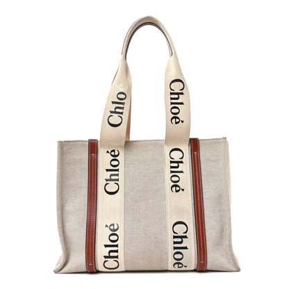 Cotton Calfskin Medium Woody Ribbon Tote White Brown