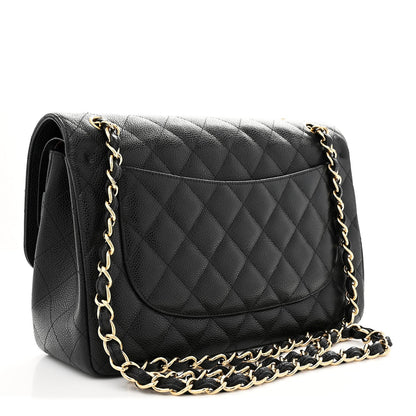 Caviar Quilted Jumbo Double Flap Black