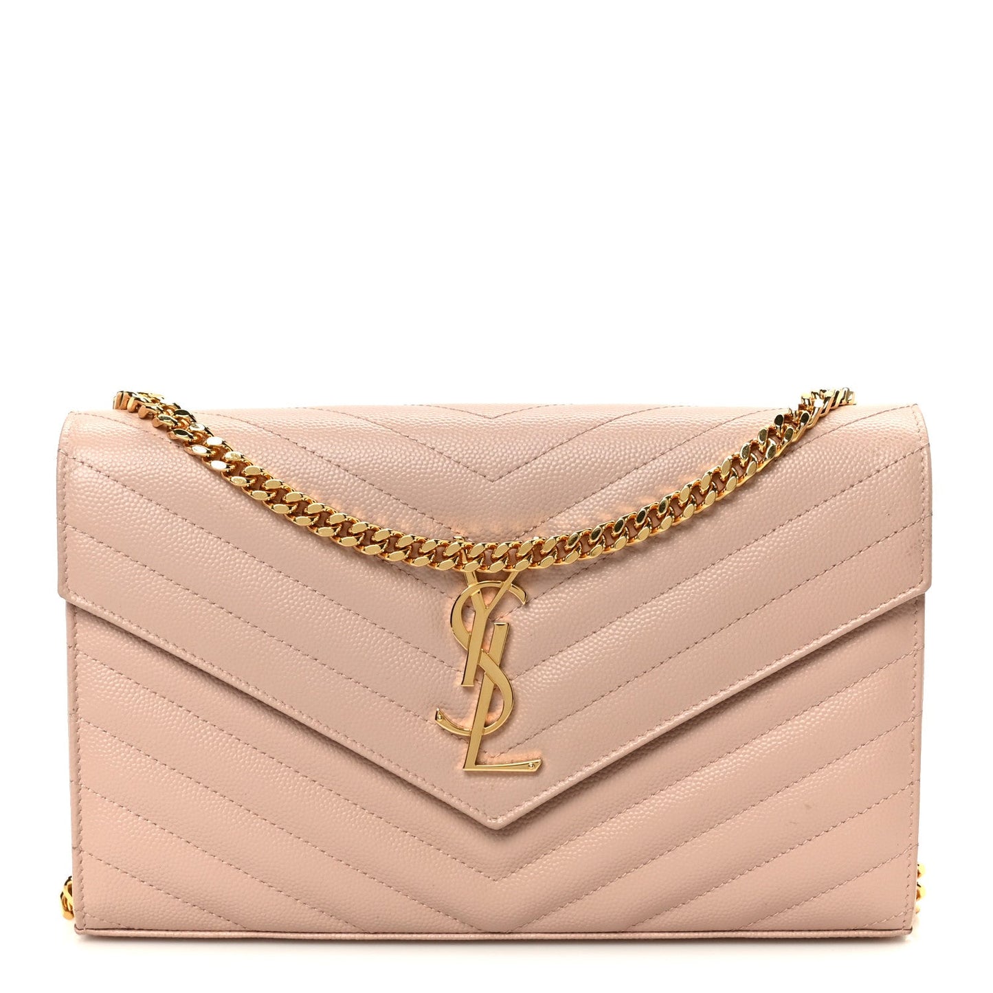 Grain De Poudre Matelasse Chevron Monogram Chain Wallet Pale Pink