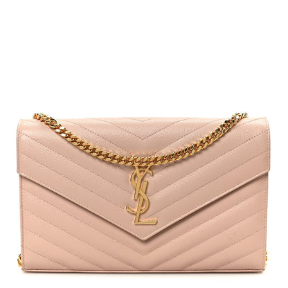 Grain De Poudre Matelasse Chevron Monogram Chain Wallet Pale Pink