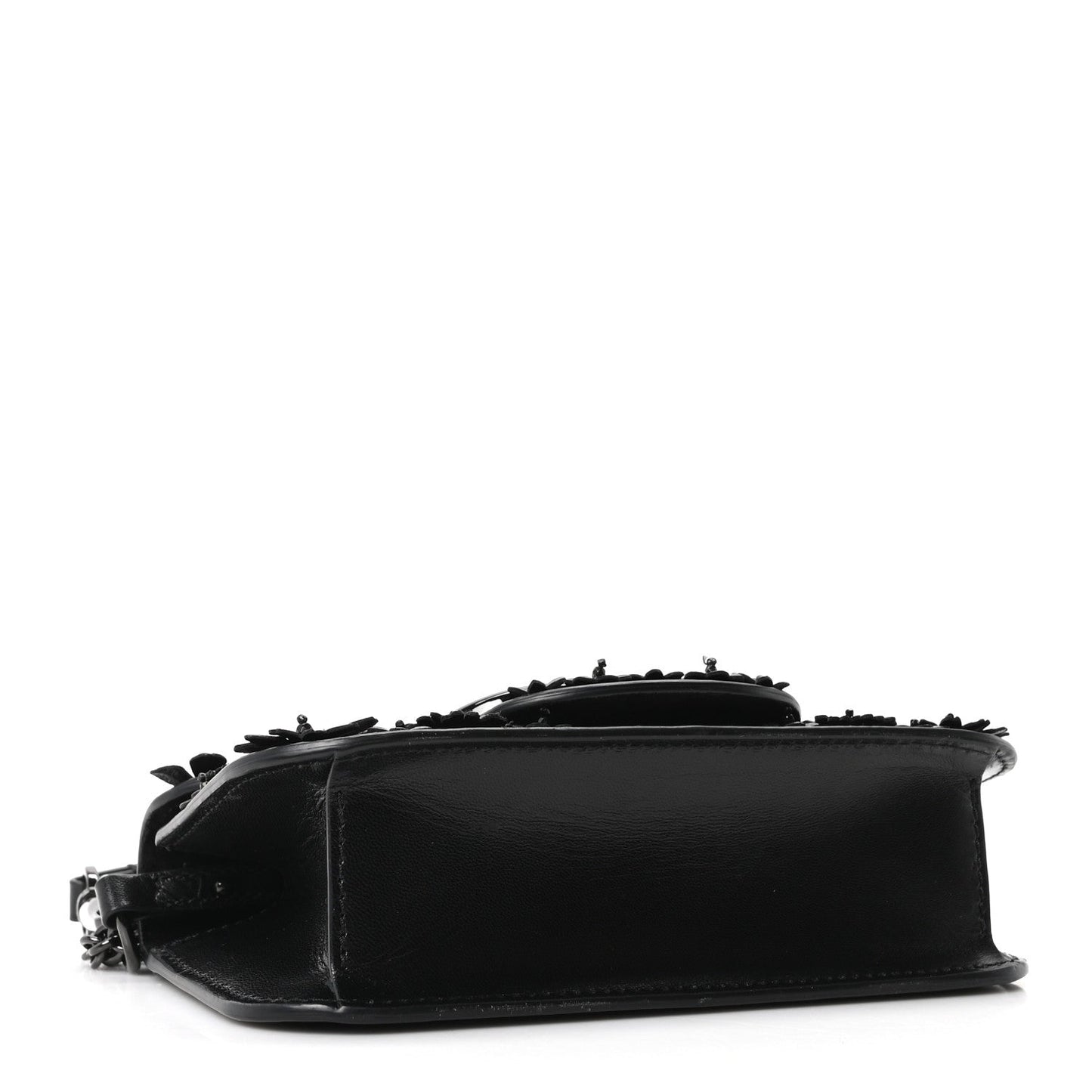 Calfskin Floral Embroidered Monochrome Vlogo Small Loco Shoulder Bag Black