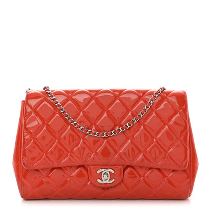 Patent Quilted Clutch with Chain Flap Dark Pink
